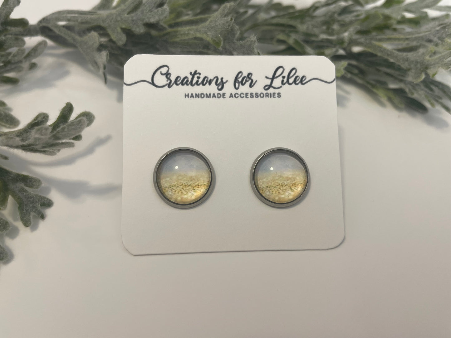 Glass Cabochon Stud Earrings - Golden Sands