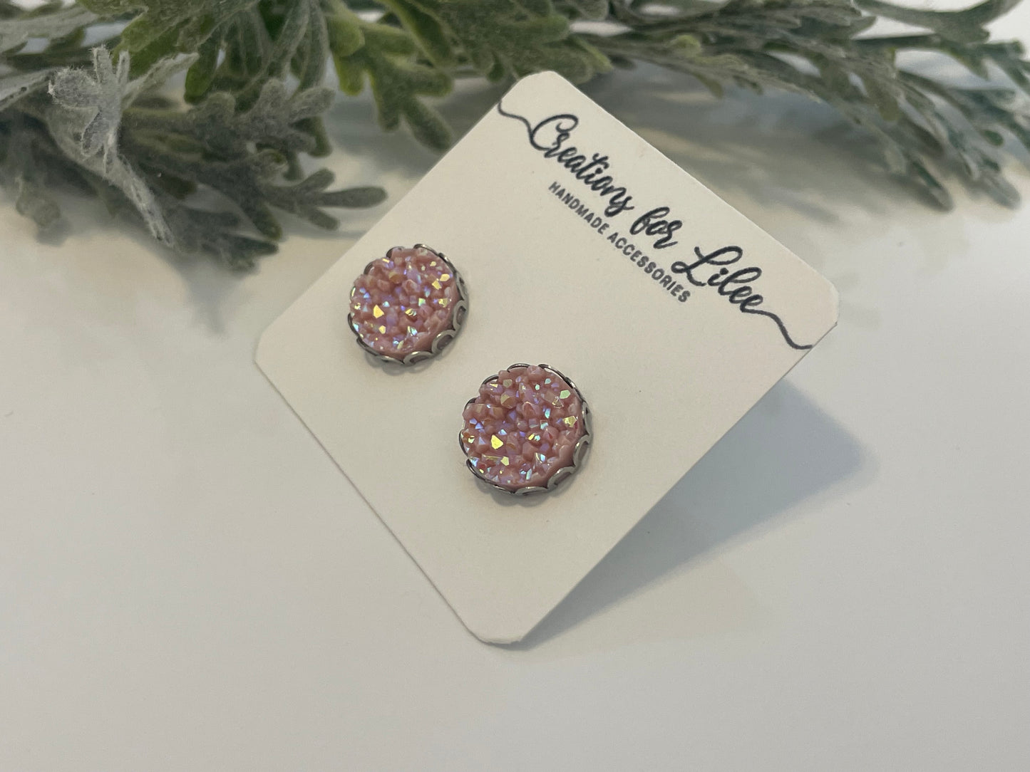 Druzy Stud Earrings w/ Edge Detailing - Misc Colors