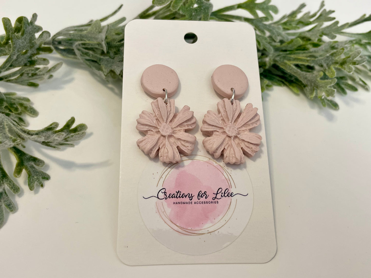 Clay Earrings - Light Pink Flower Earrings