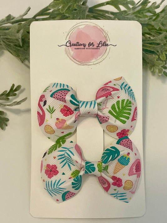 Pigtail Bows - Flamingos & Summer Treats