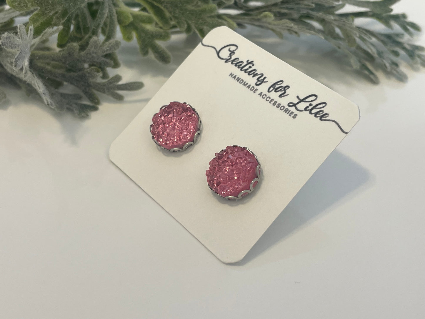 Druzy Stud Earrings w/ Edge Detailing - Misc Colors