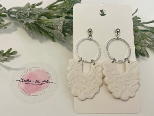 Clay Earrings - White Textured Arch Earrings