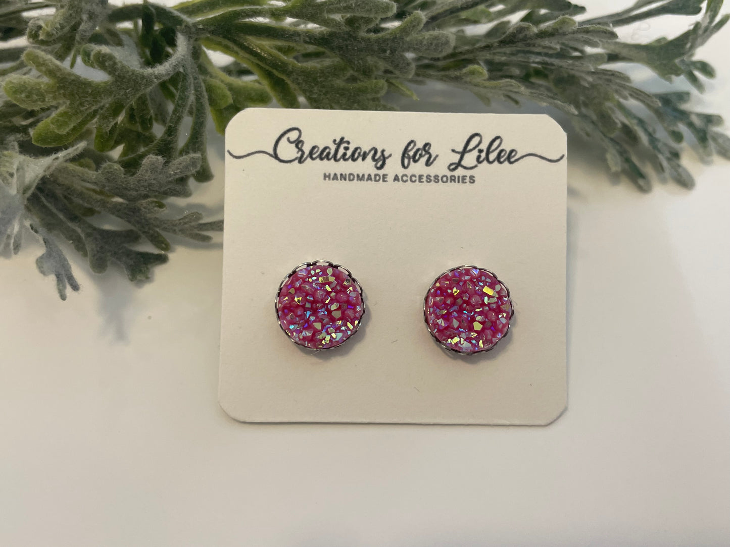 Druzy Stud Earrings w/ Edge Detailing - Misc Colors