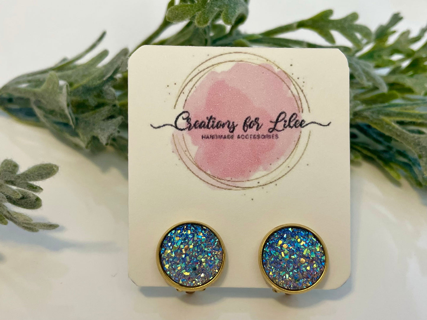 Druzy Clip On Earrings - Gold