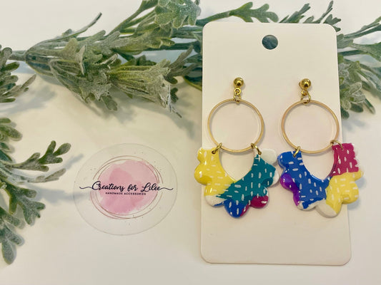 Clay Earrings - Colorful Scalloped Arch Earrings