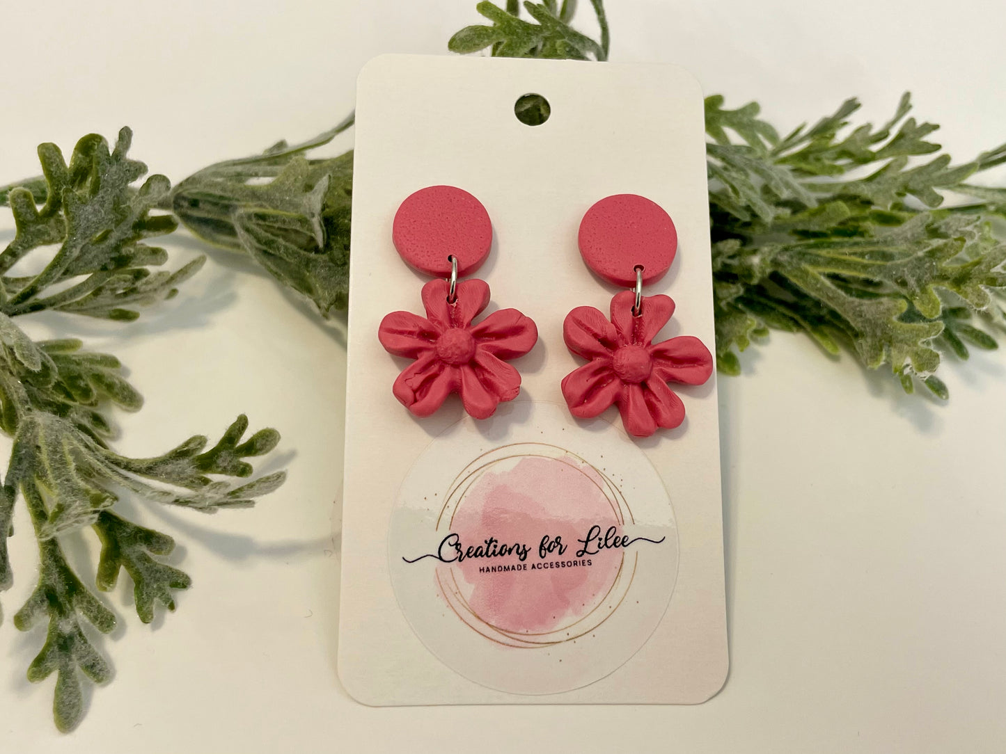 Clay Earrings - Pink Flower Earrings