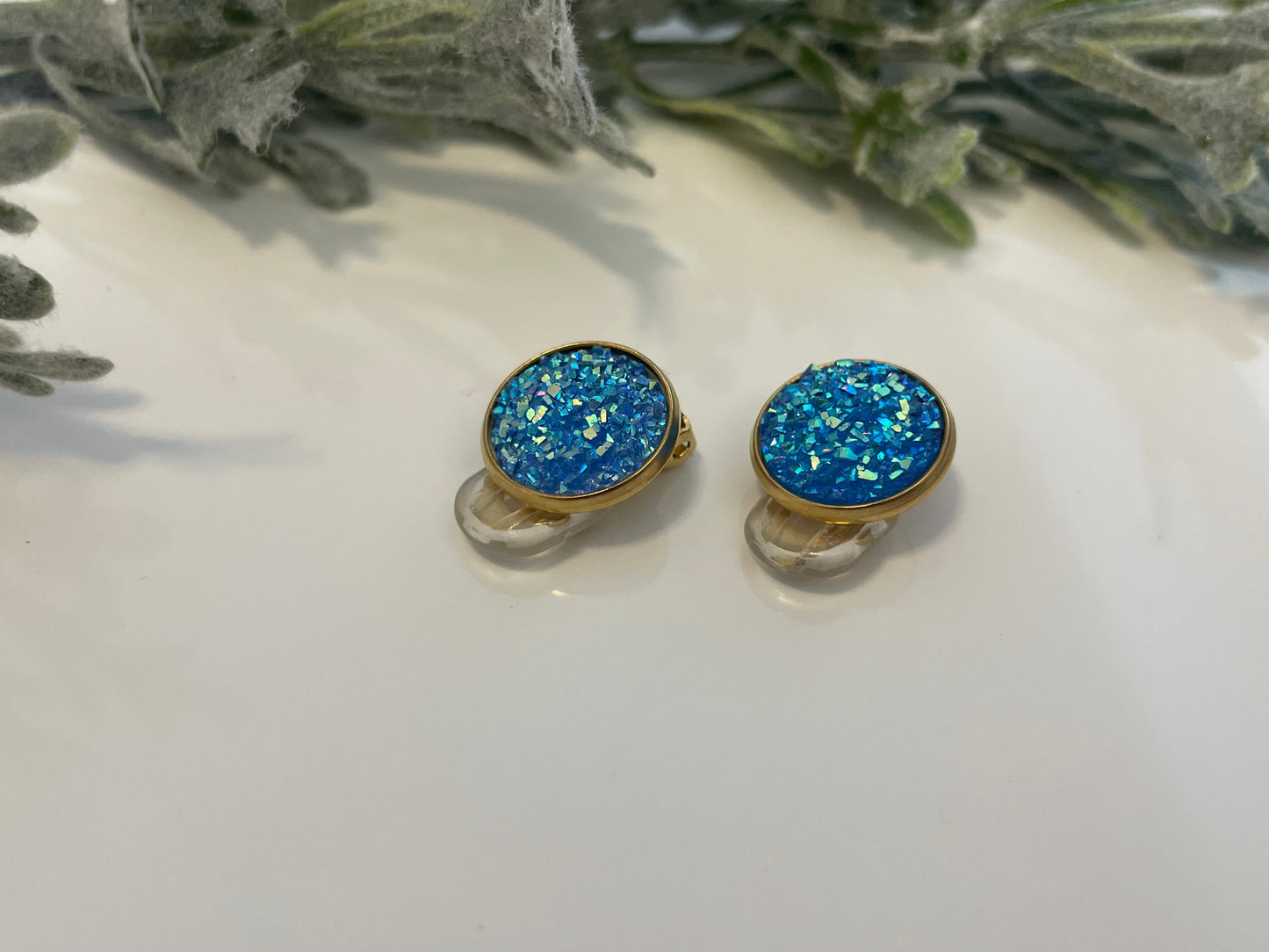 Druzy Clip On Earrings - Gold