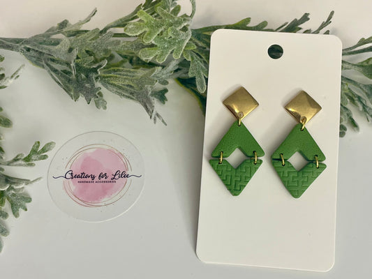 Clay Earrings - Green Textured Triangle Earrings