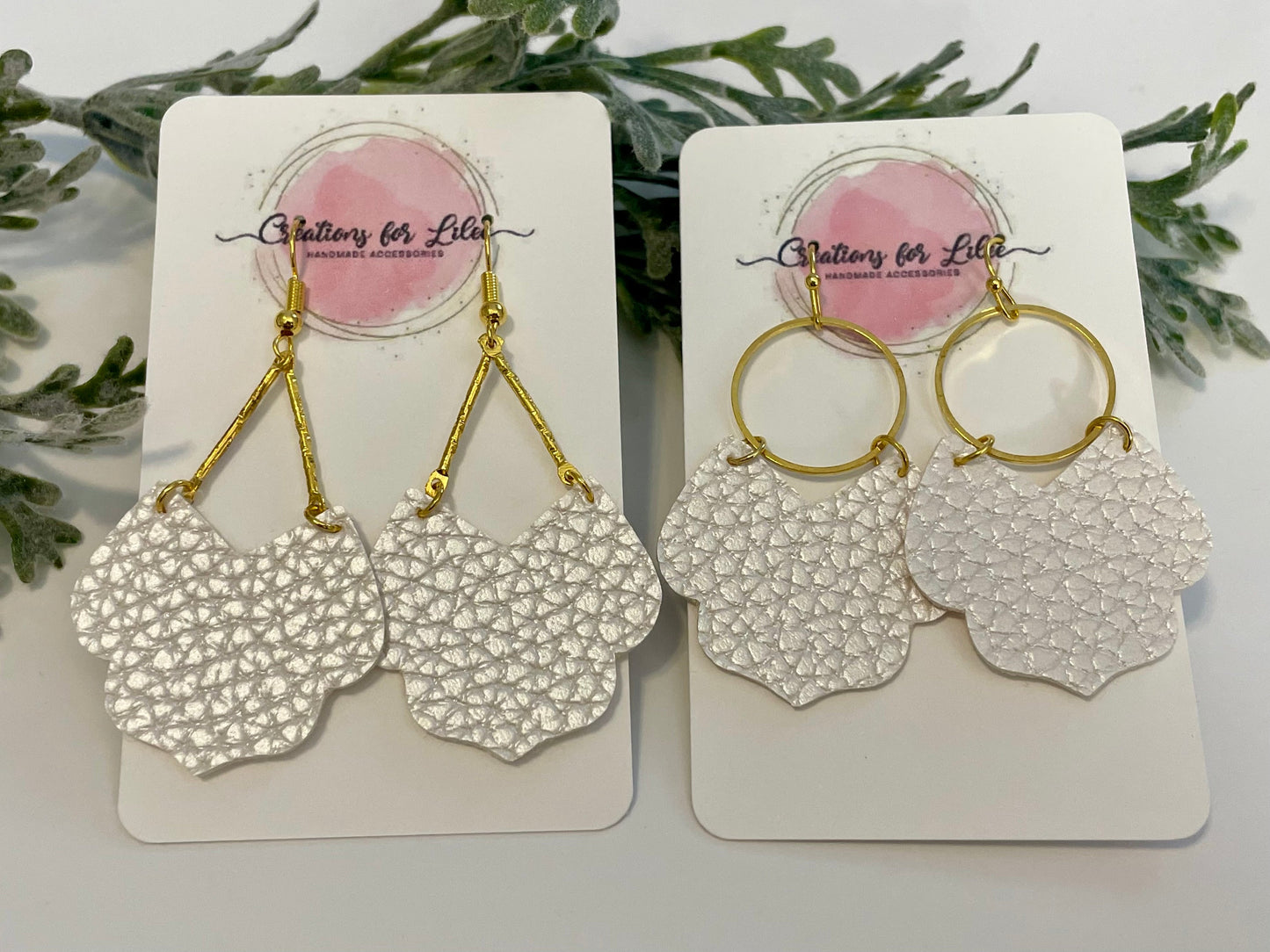 Leatherette Earrings - Pearlescent White