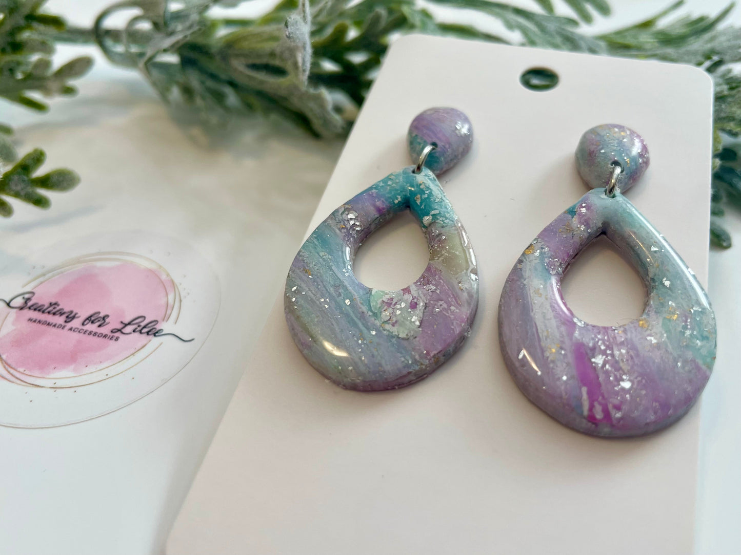 Clay Earrings - Purple & Teal Elegant Drop Earrings