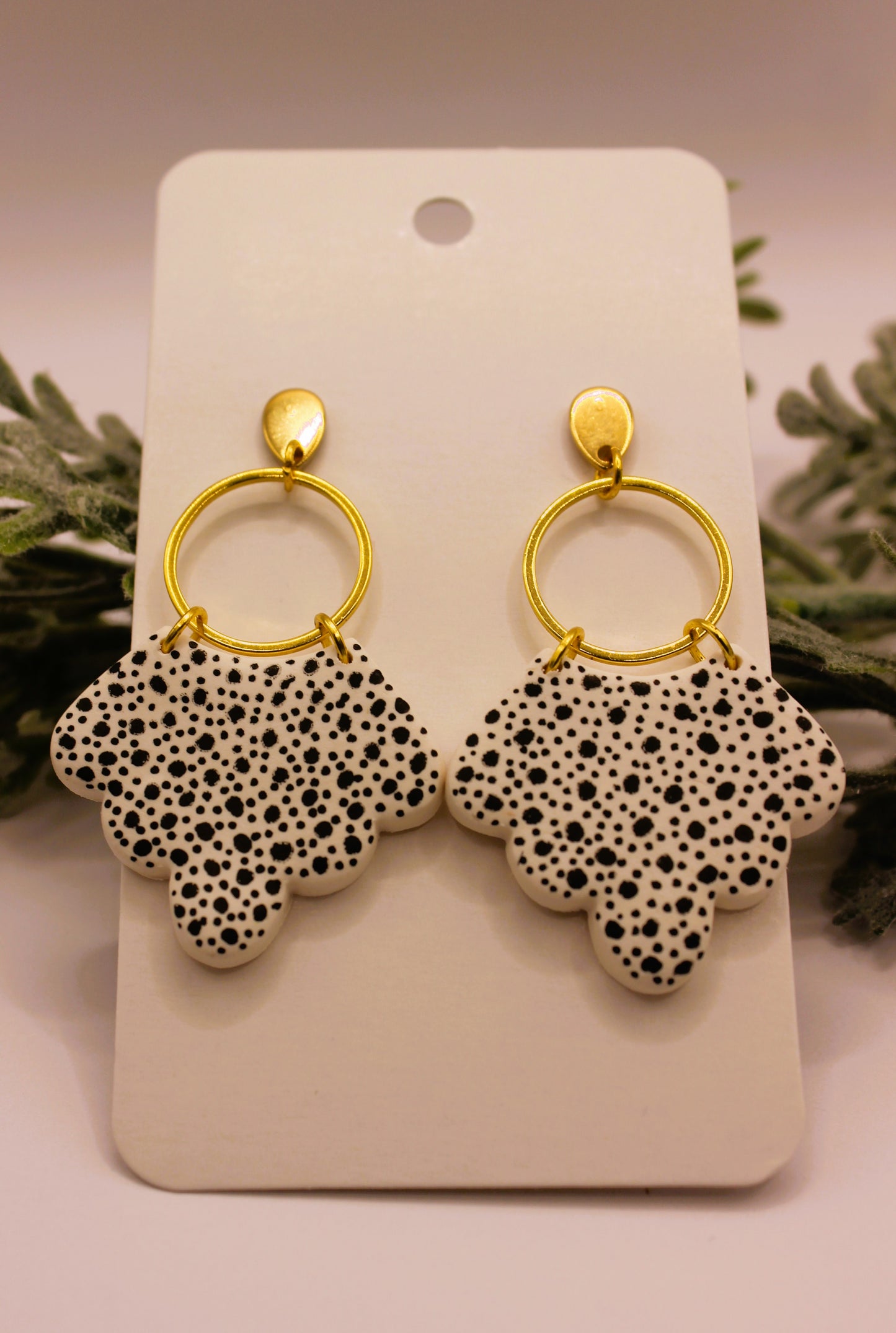 Clay Earrings - White & Black Scalloped Earrings