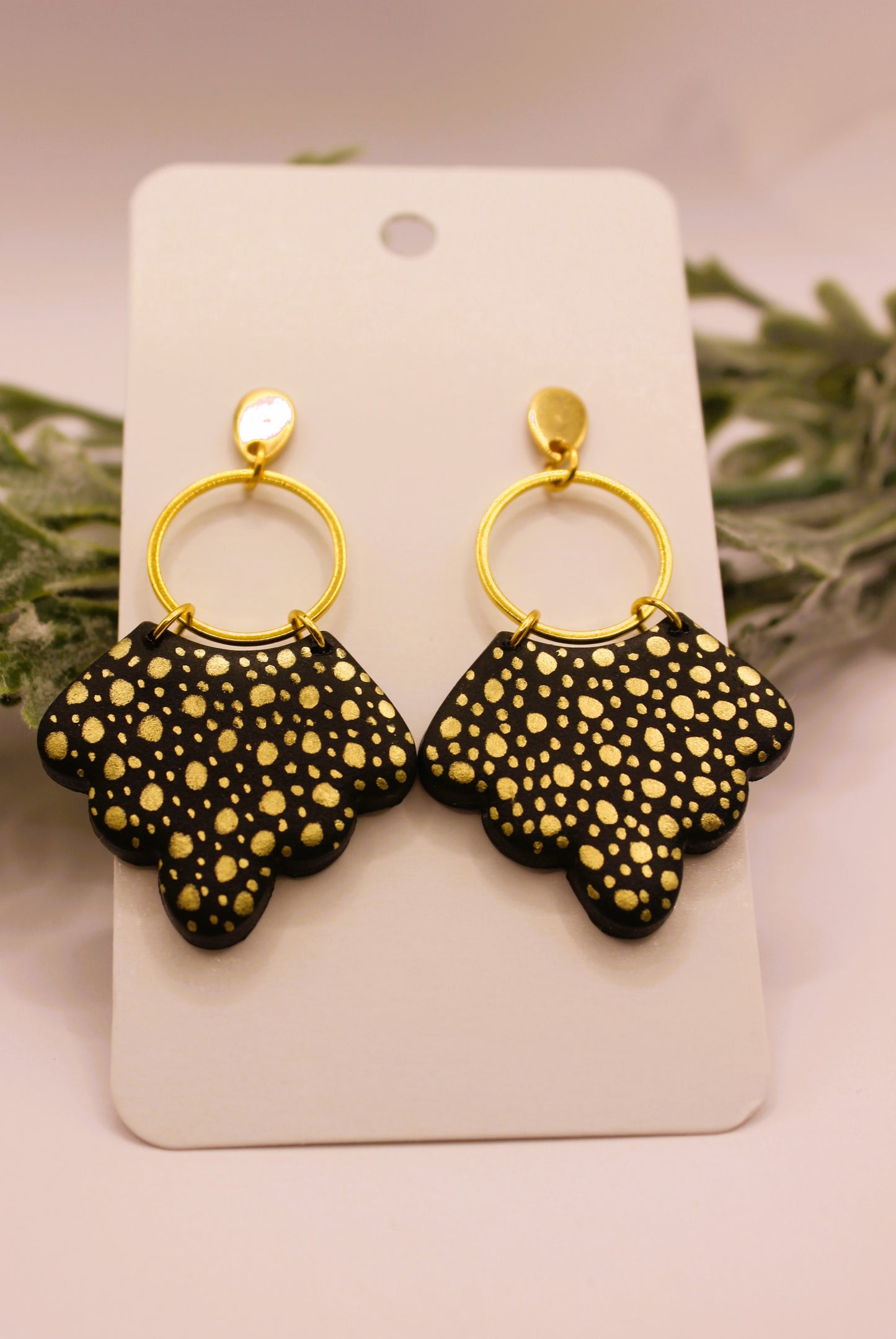 Clay Earrings - Black & Gold Scalloped Earrings