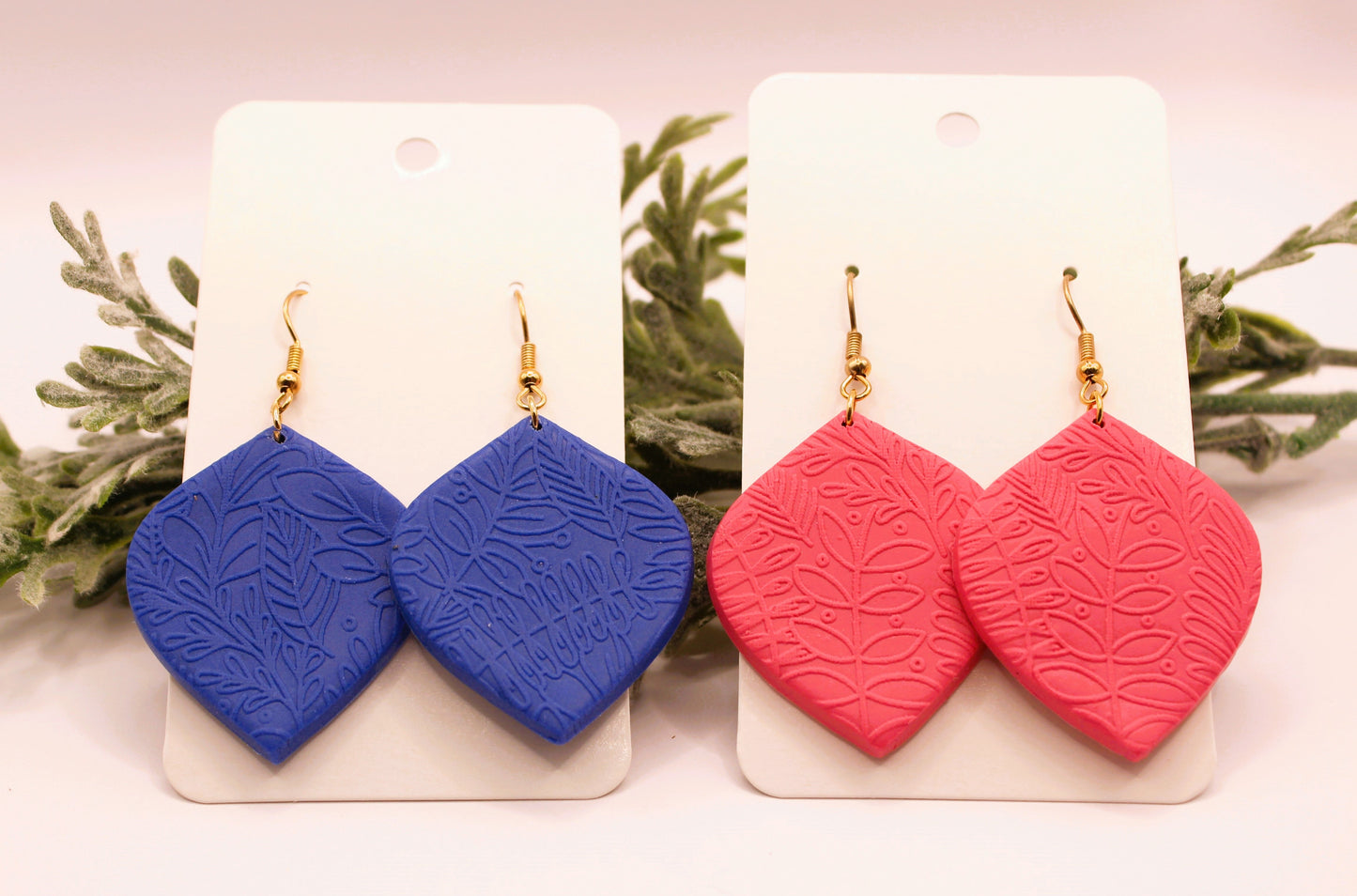 Clay Earrings - Blue Textured Petal Earrings