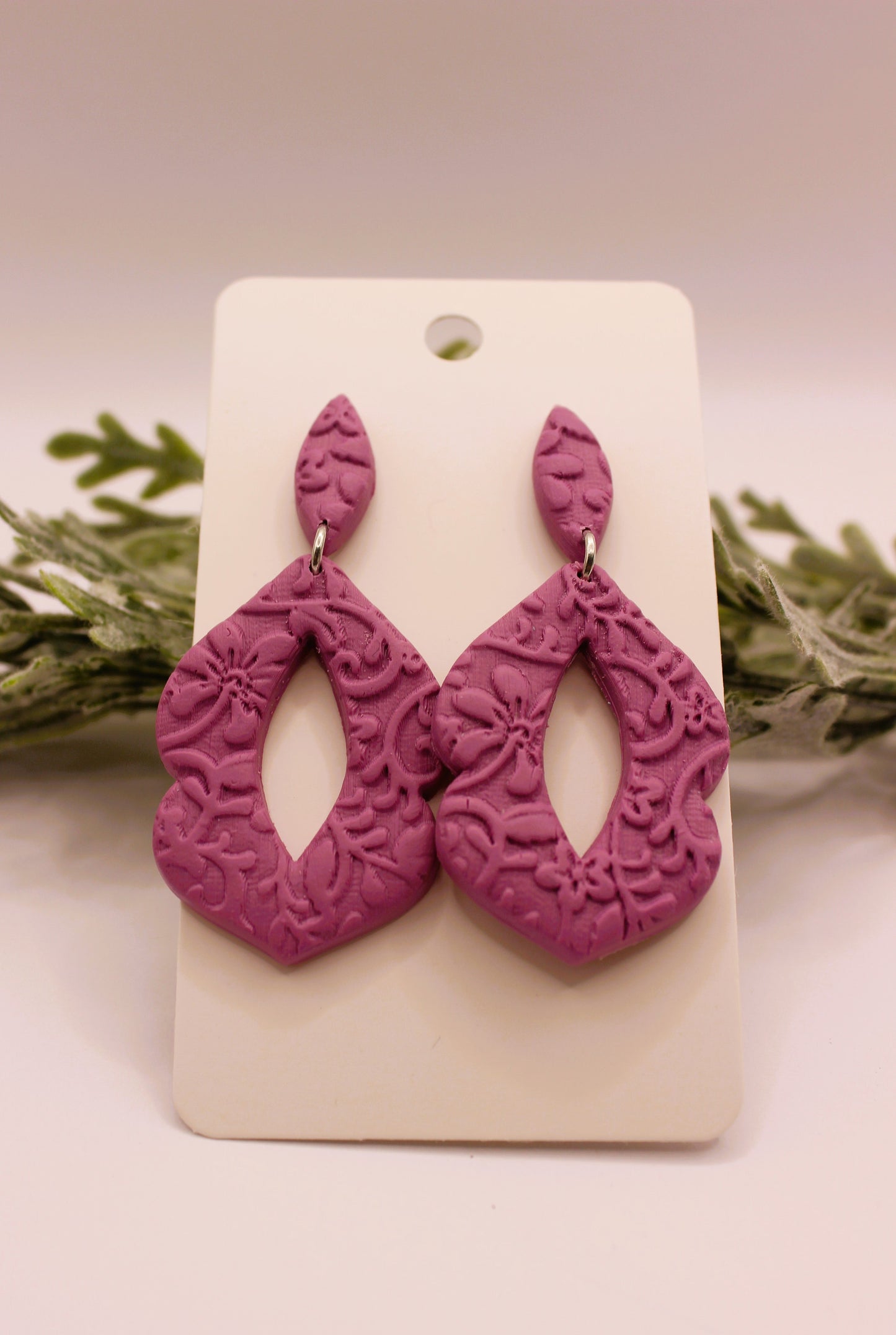 Clay Earrings - Purple Moroccan Shaped Earrings