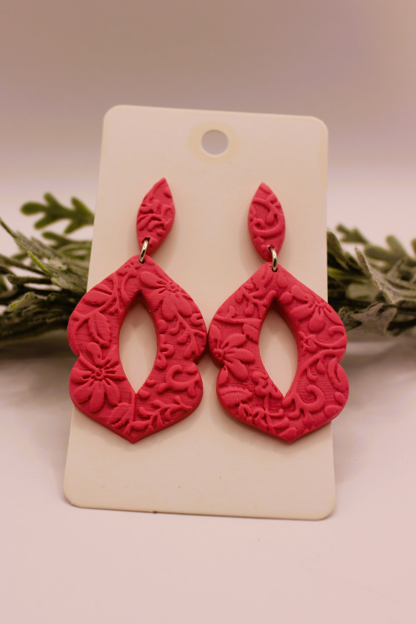 Clay Earrings - Pink Textured Moroccan Shaped Earrings