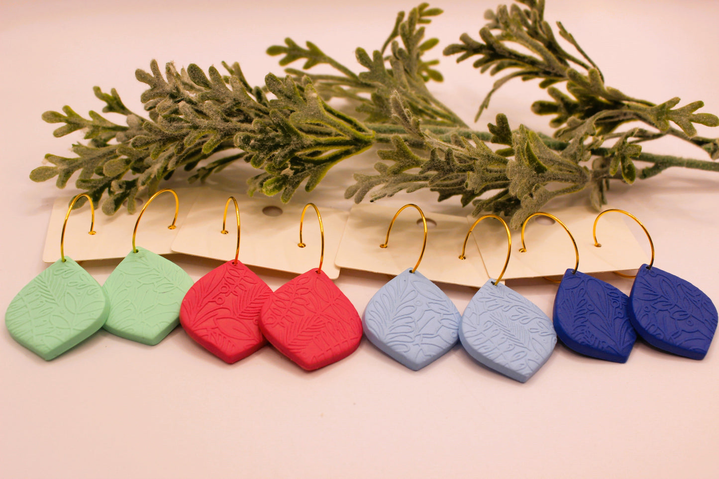 Clay Earrings - Pink Textured Petal Hoops