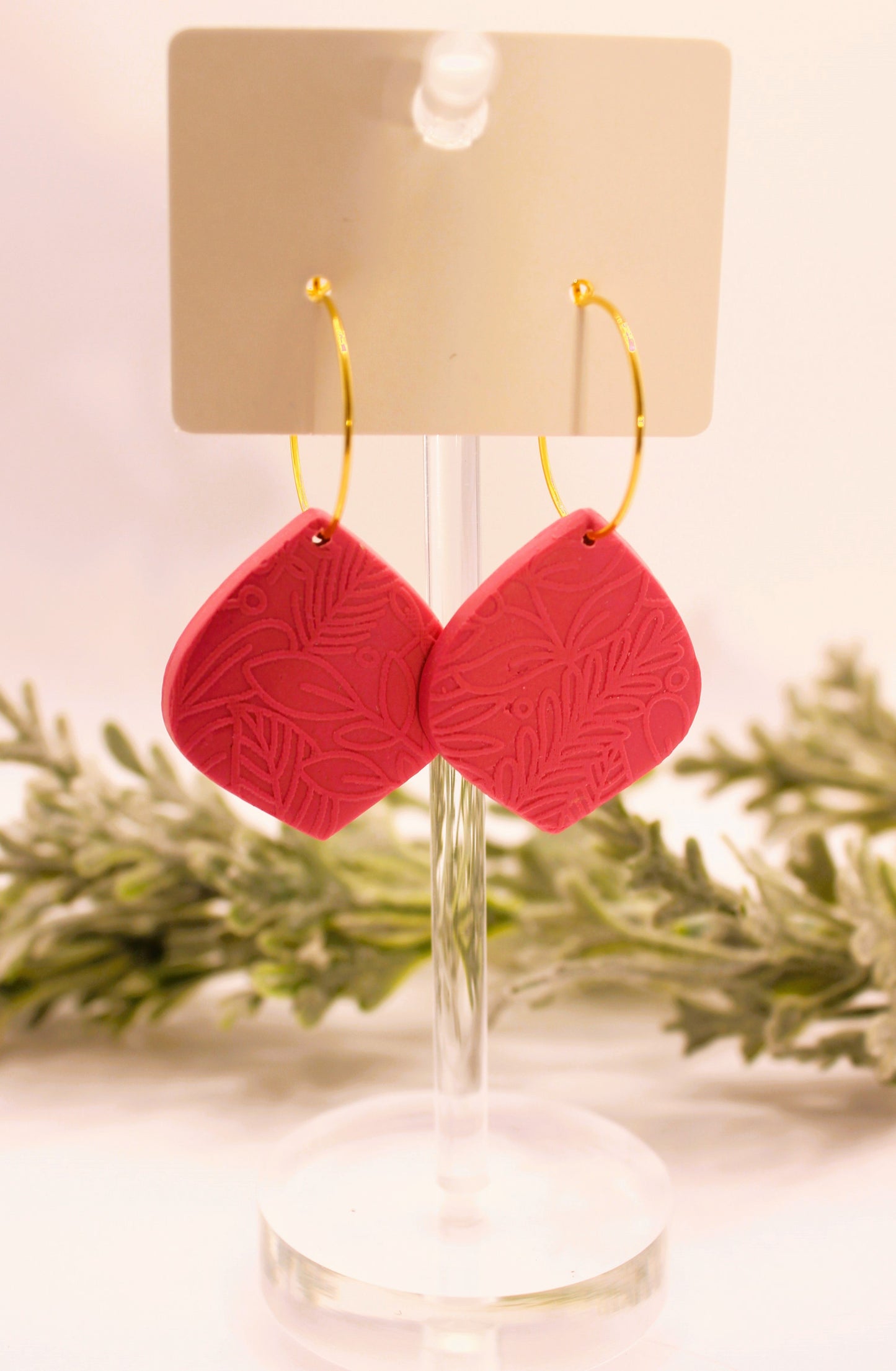 Clay Earrings - Pink Textured Petal Hoops