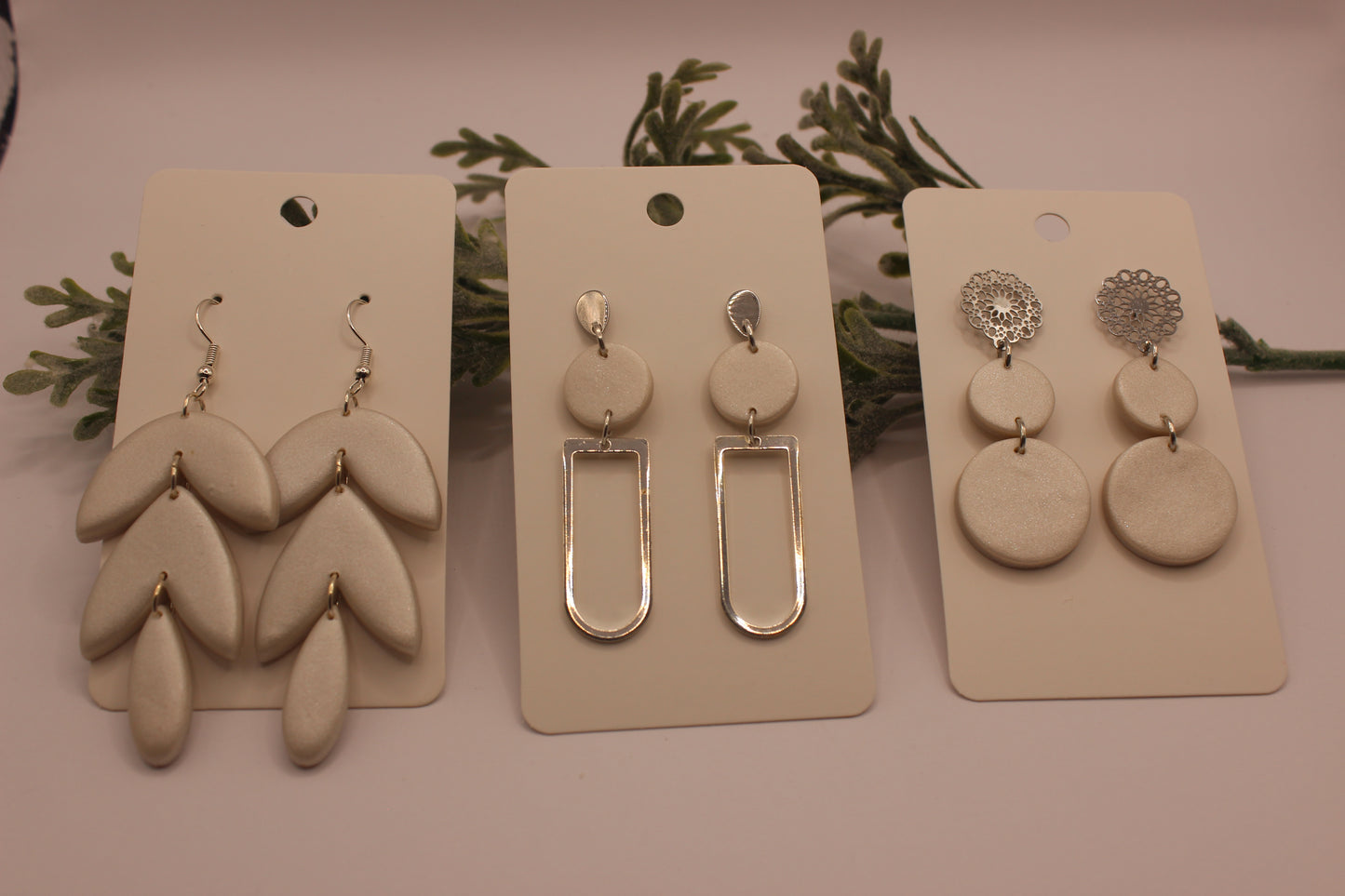 Clay Earrings - Pearl White Cascade Leaf Earrings