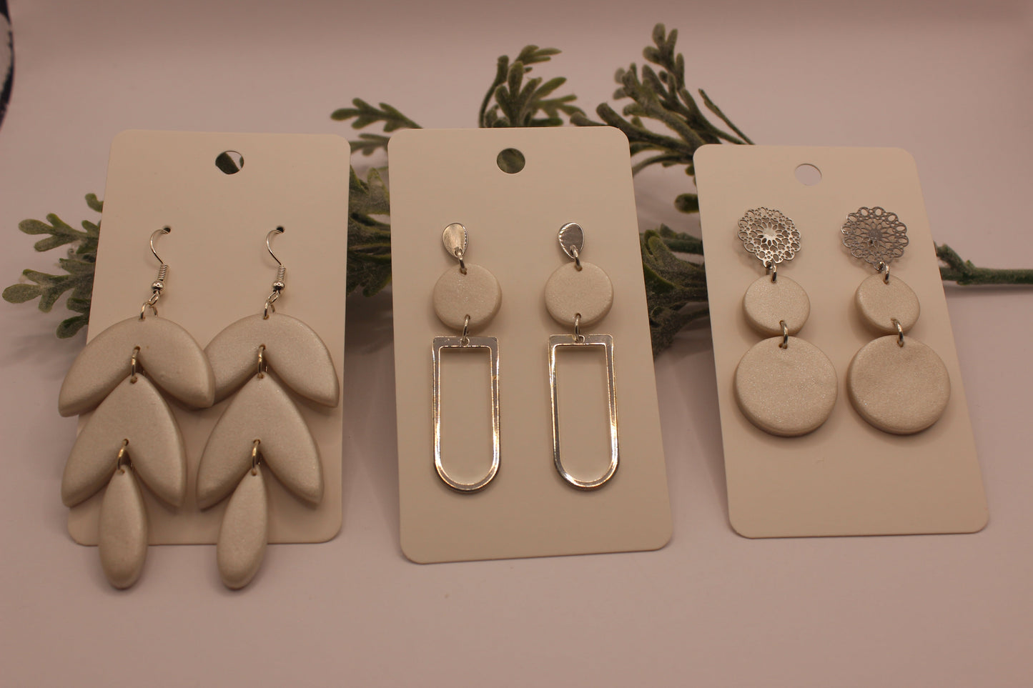 Clay Earrings - Pearl White Earrings w/ Arch