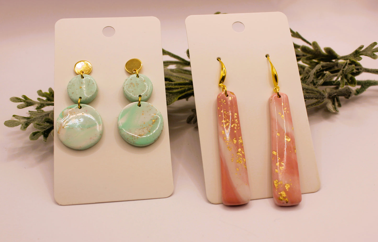 Clay Earrings - Teal & Gold Leaf Earrings