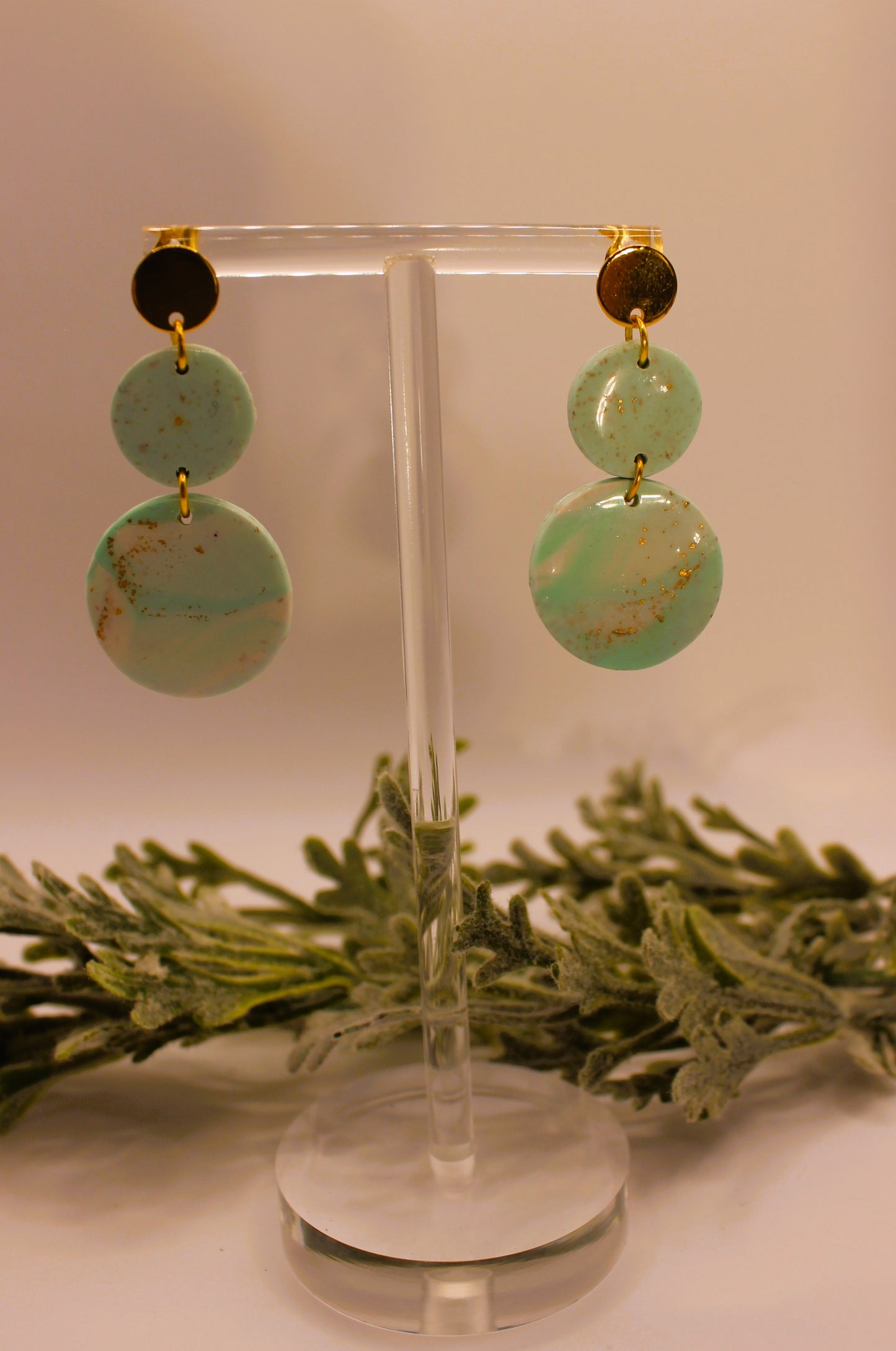 Clay Earrings - Teal & Gold Leaf Earrings