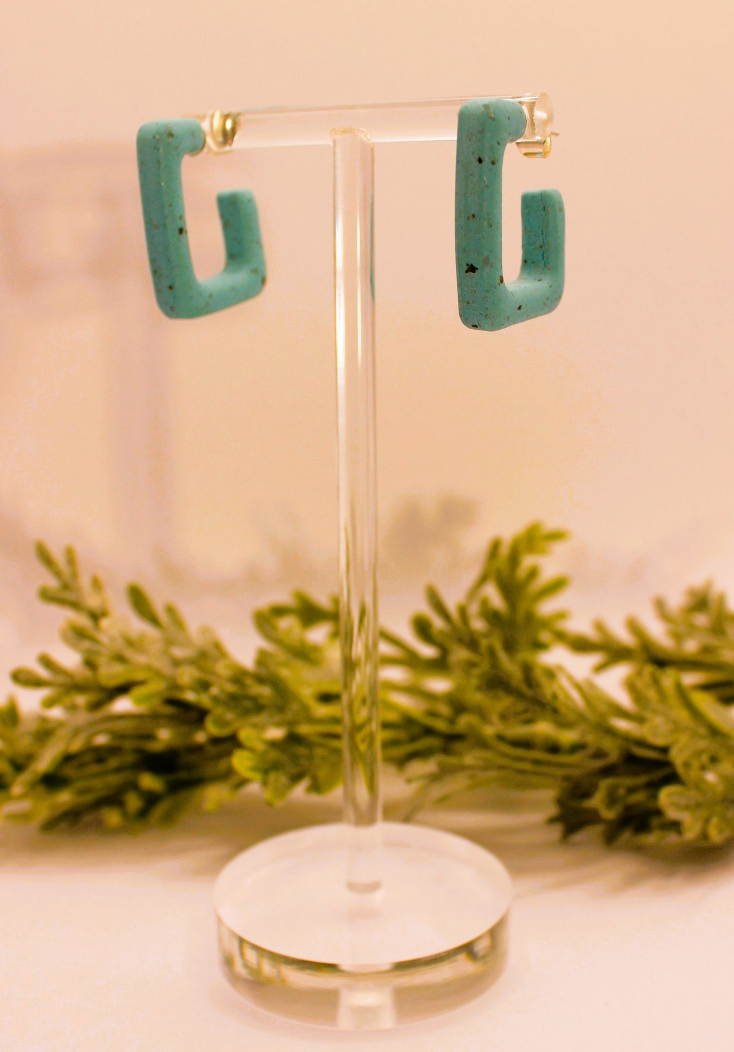 Clay Earrings - Turquoise Hoops