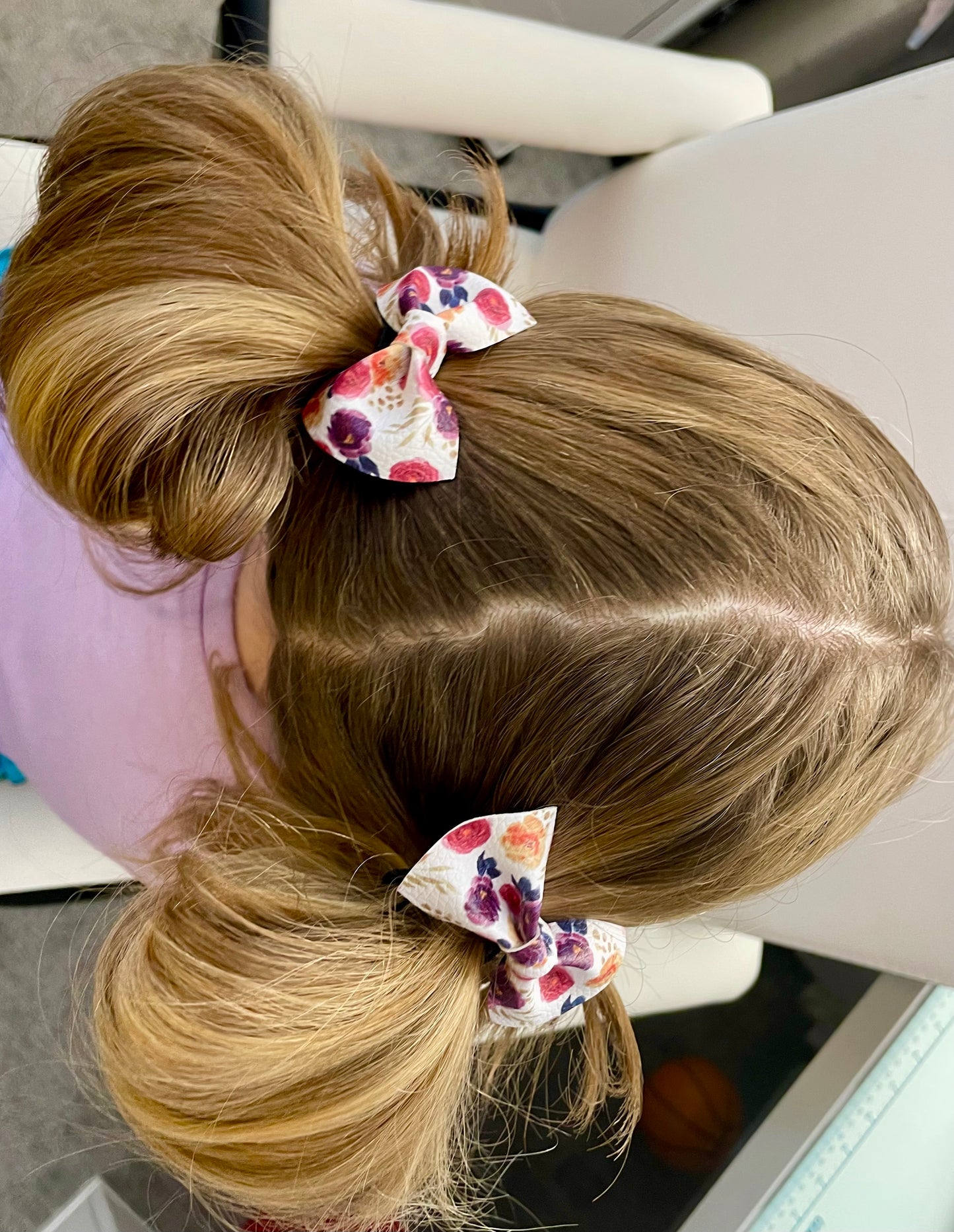 Pigtail Bows - Burgundy Floral