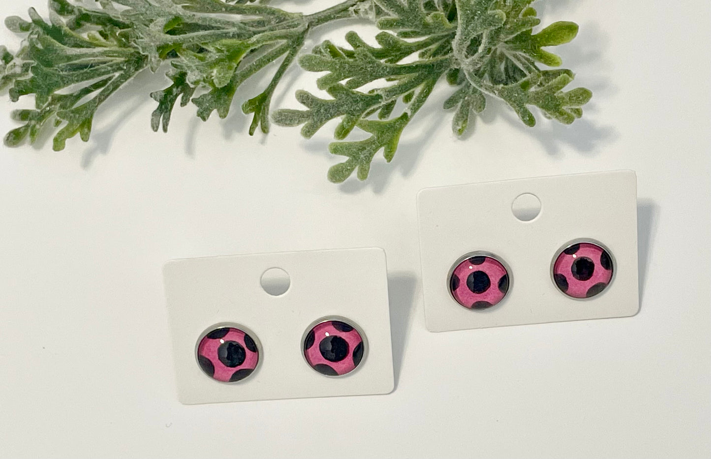 Glass Cabochon Stud Earrings - Ladybug