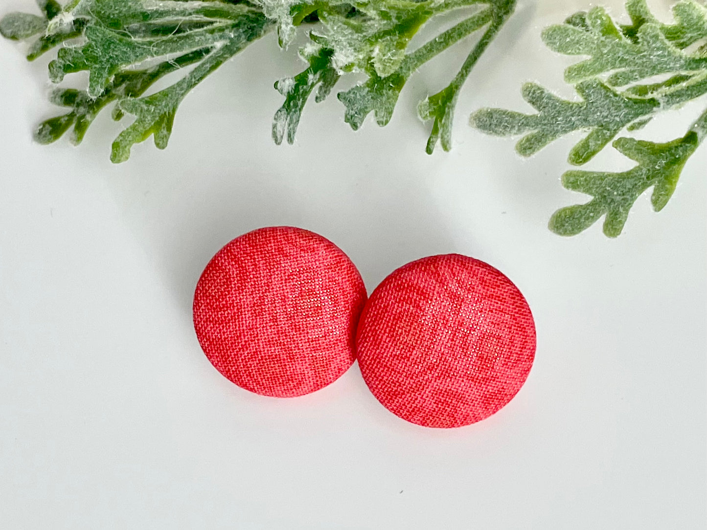 Button Earrings - Red Roses