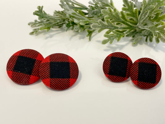 Button Earrings - Buffalo Plaid