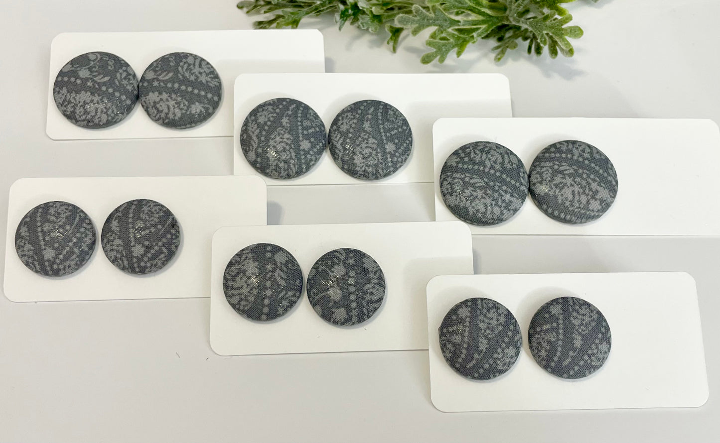 Button Earrings - Patterned Grey