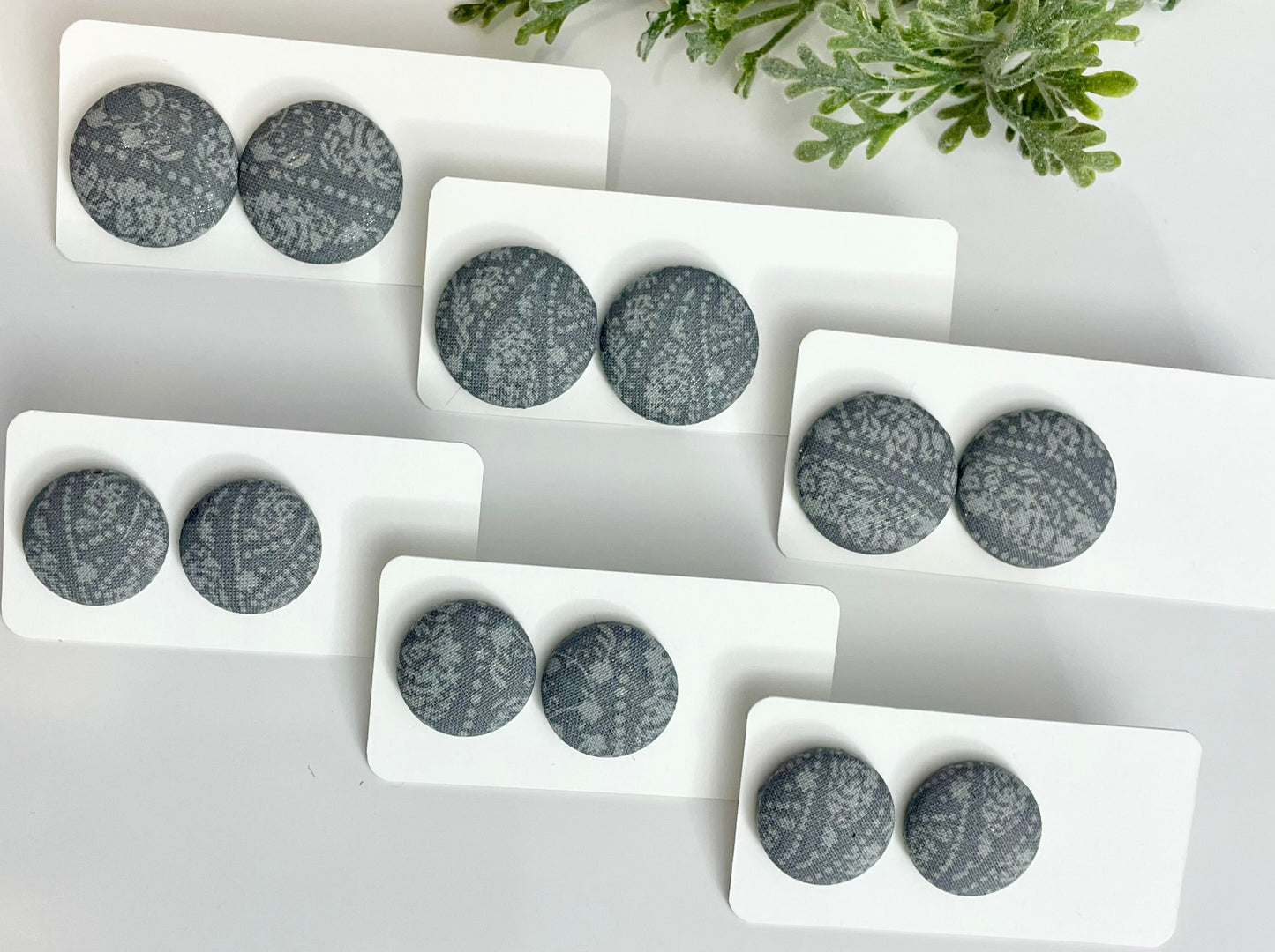 Button Earrings - Patterned Grey