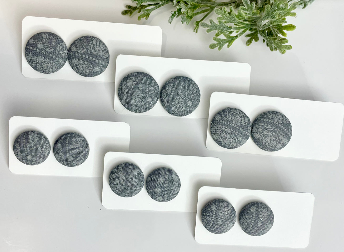 Button Earrings - Patterned Grey