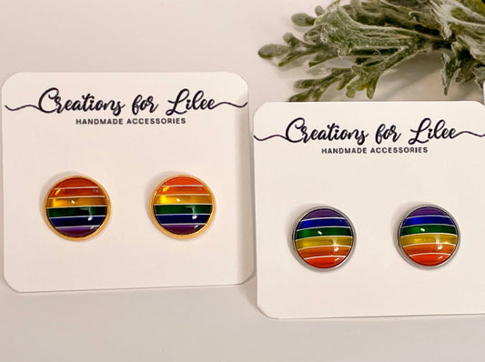 Glass Cabochon Stud Earrings - Rainbow