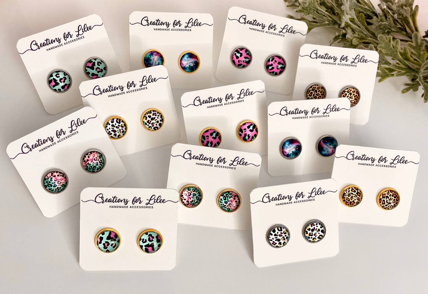 Glass Cabochon Stud Earrings - Galaxy