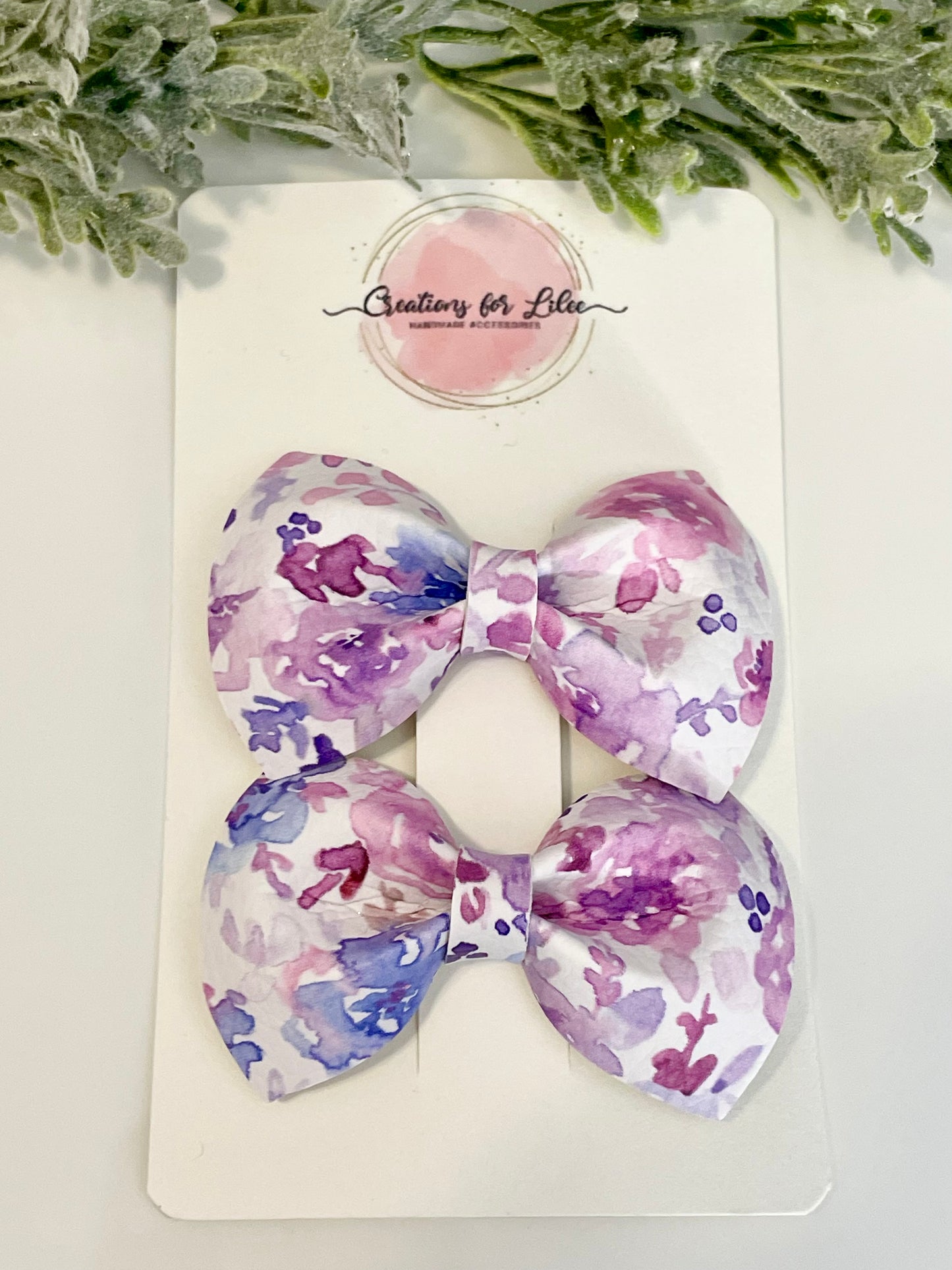 Pigtail Bows - Purple Watercolor Floral