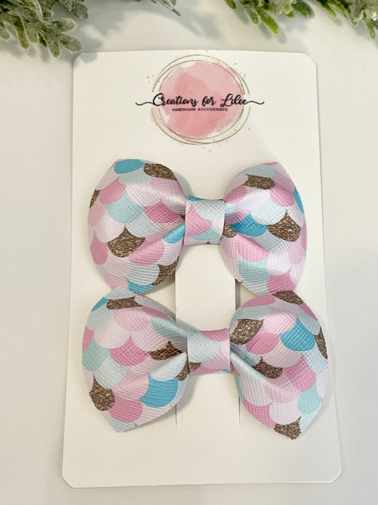 Pigtail Bows - Pastel & Gold Mermaid