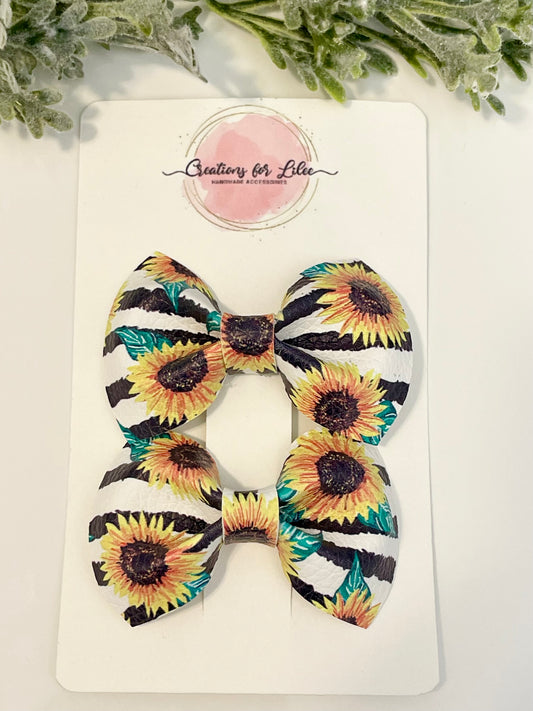 Pigtail Bows - Sunflowers & Stripes