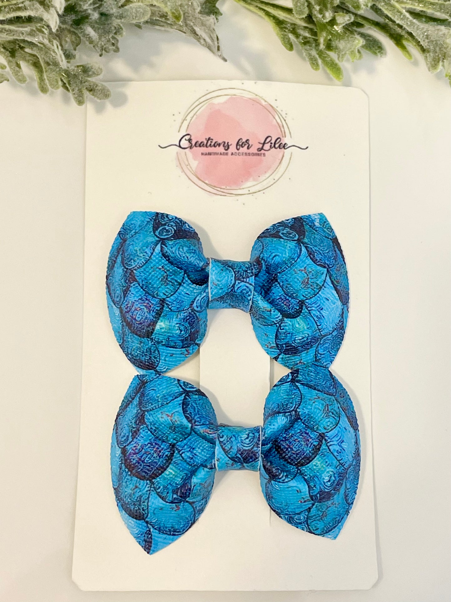 Pigtail Bows - Blue Mermaid