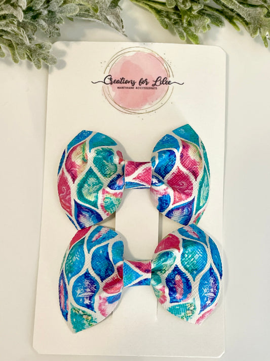 Pigtail Bows - Colorful Mermaid Pattern