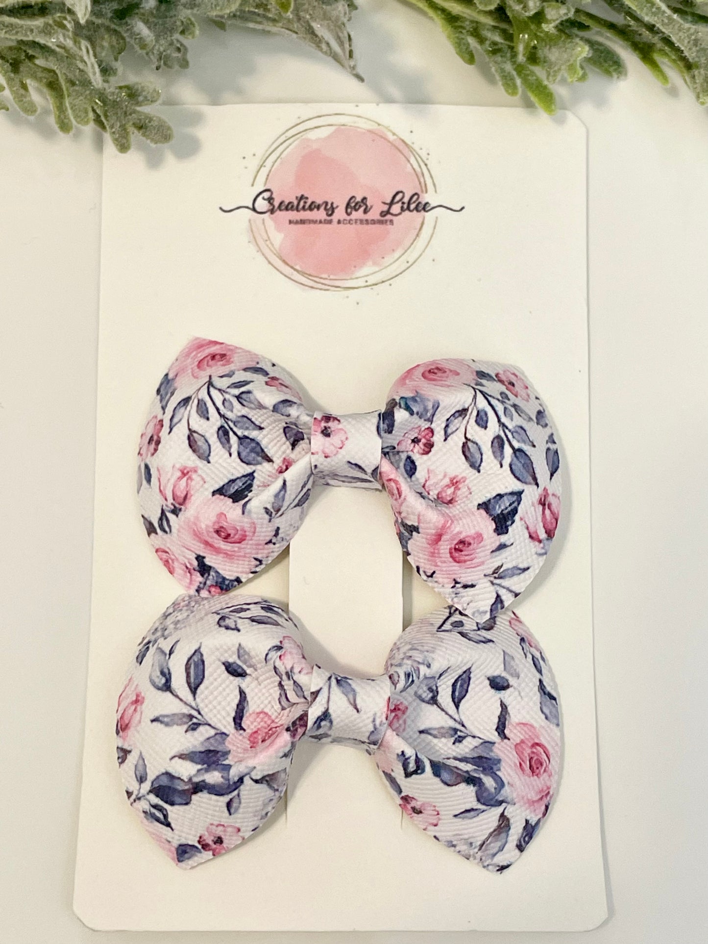 Pigtail Bows - Pink & Grey Floral