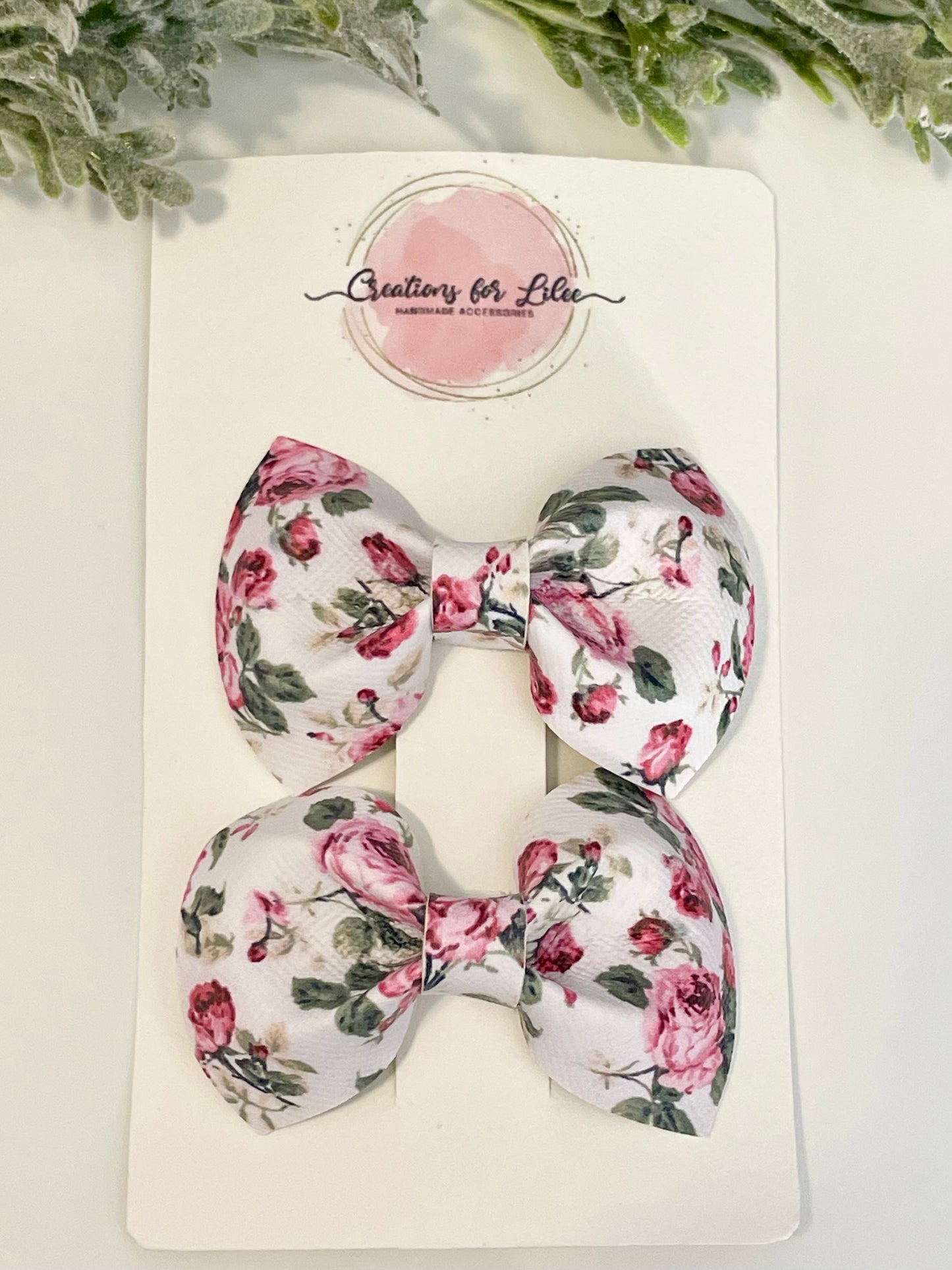 Pigtail Bows - Pink & Green Floral