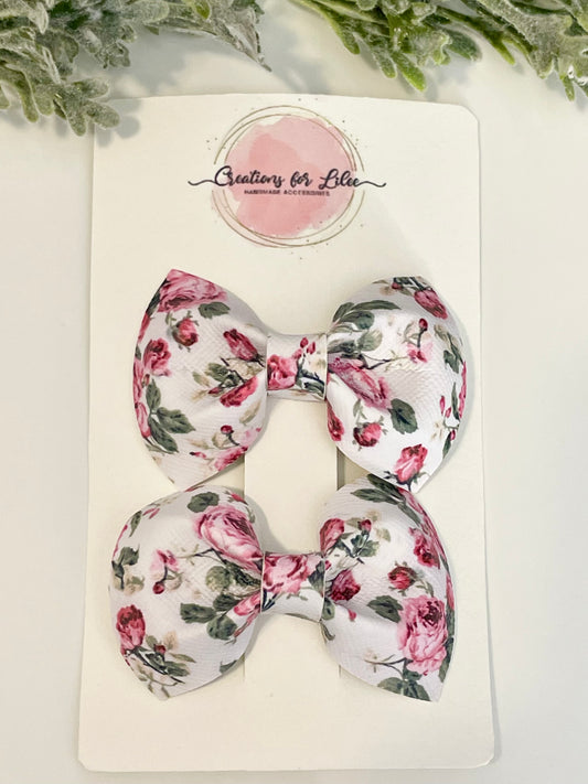 Pigtail Bows - Pink & Green Floral