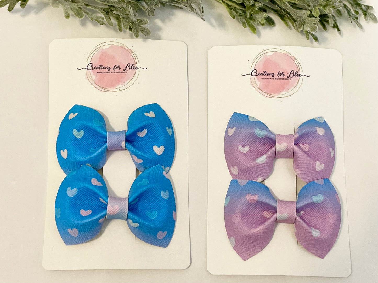 Pigtail Bows - Pink & Blue Heart Ombre