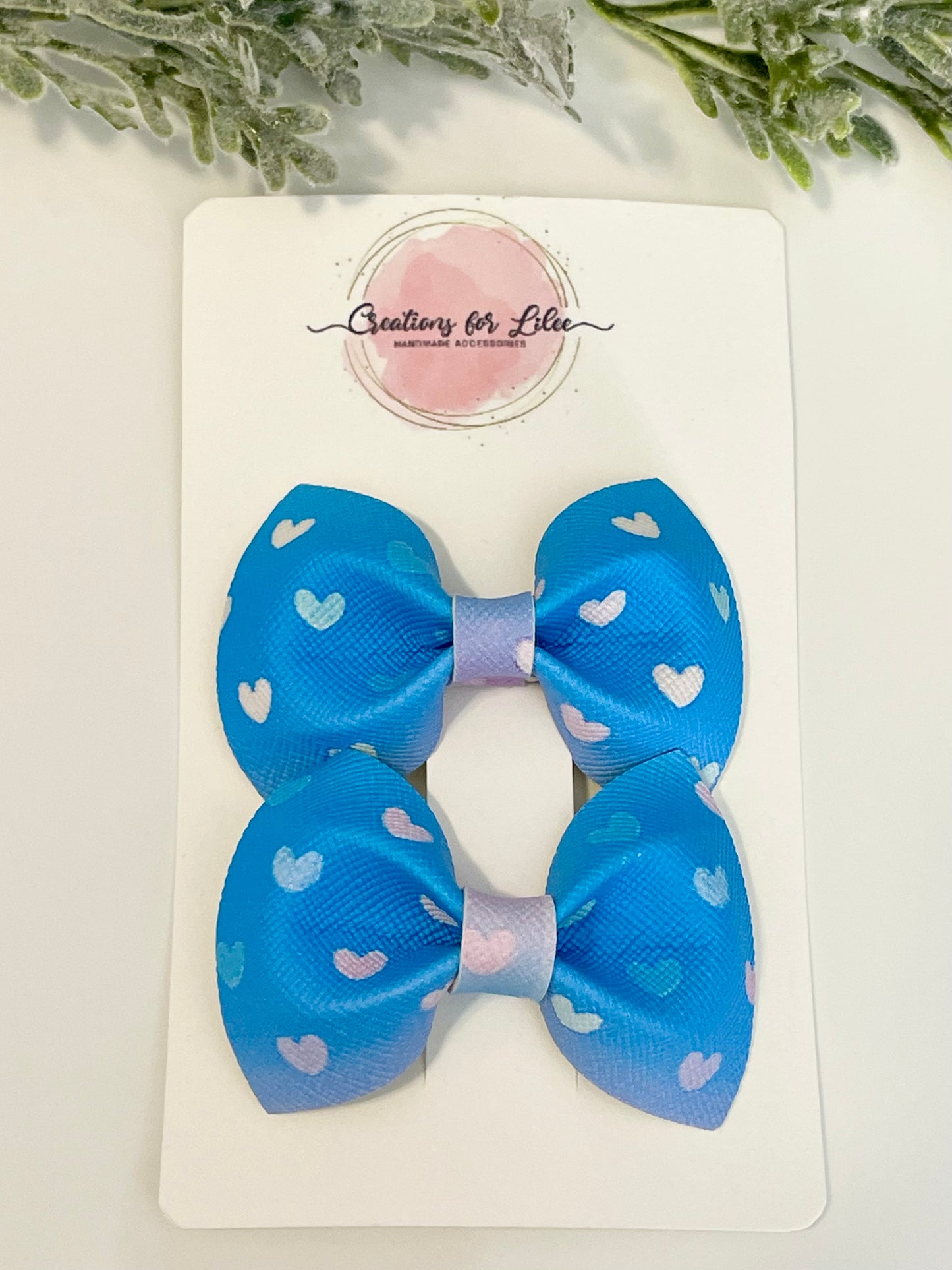 Pigtail Bows - Pink & Blue Heart Ombre