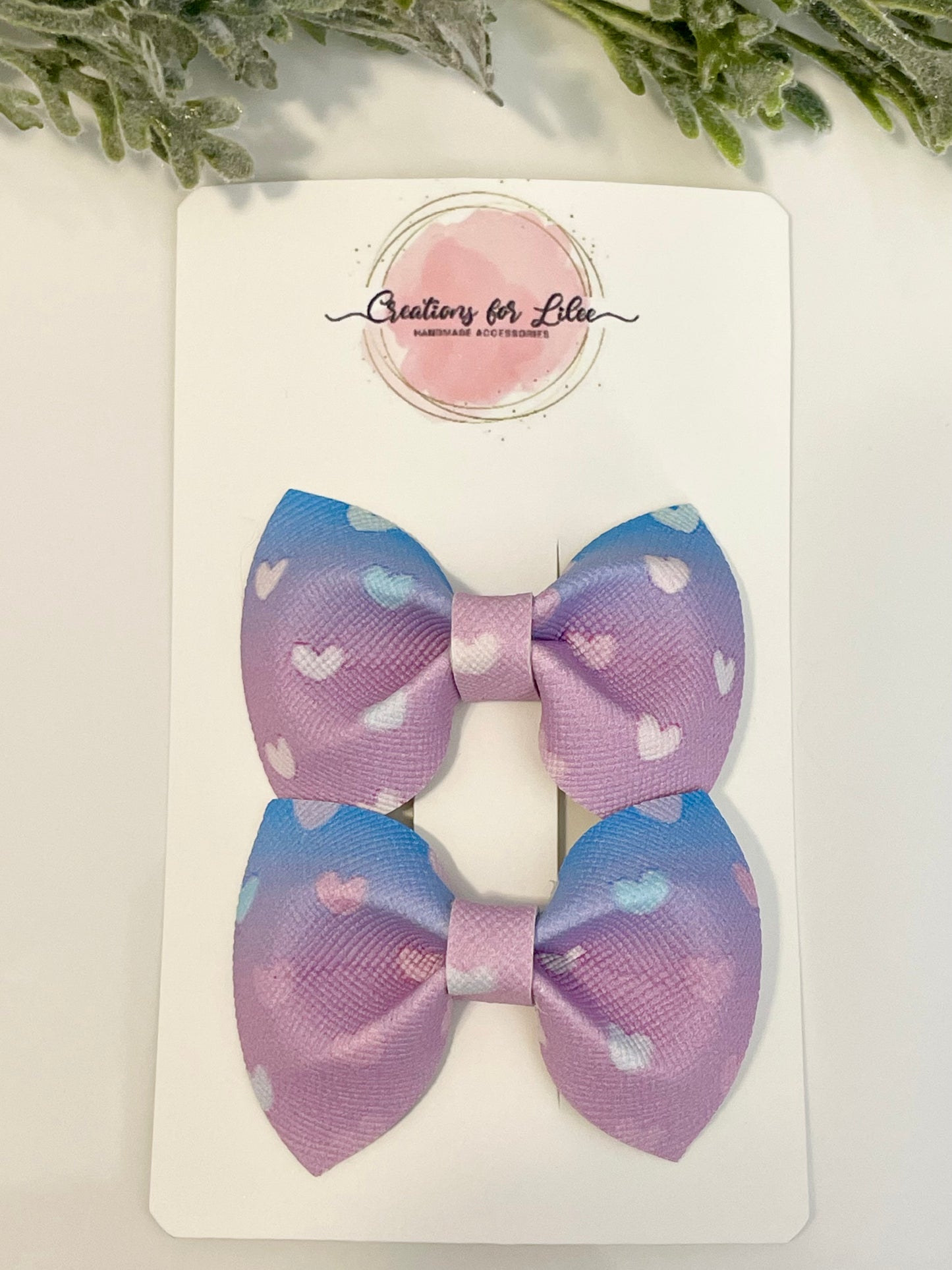 Pigtail Bows - Pink & Blue Heart Ombre