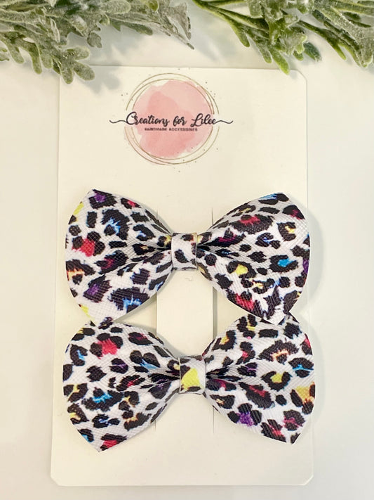 Pigtail Bows - Colorful Leopard