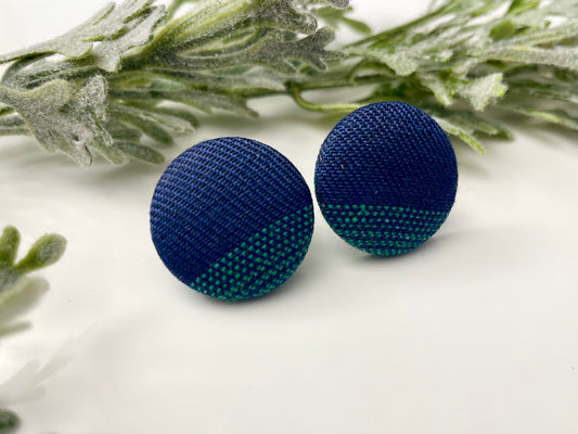 Button Earrings - Navy & Green