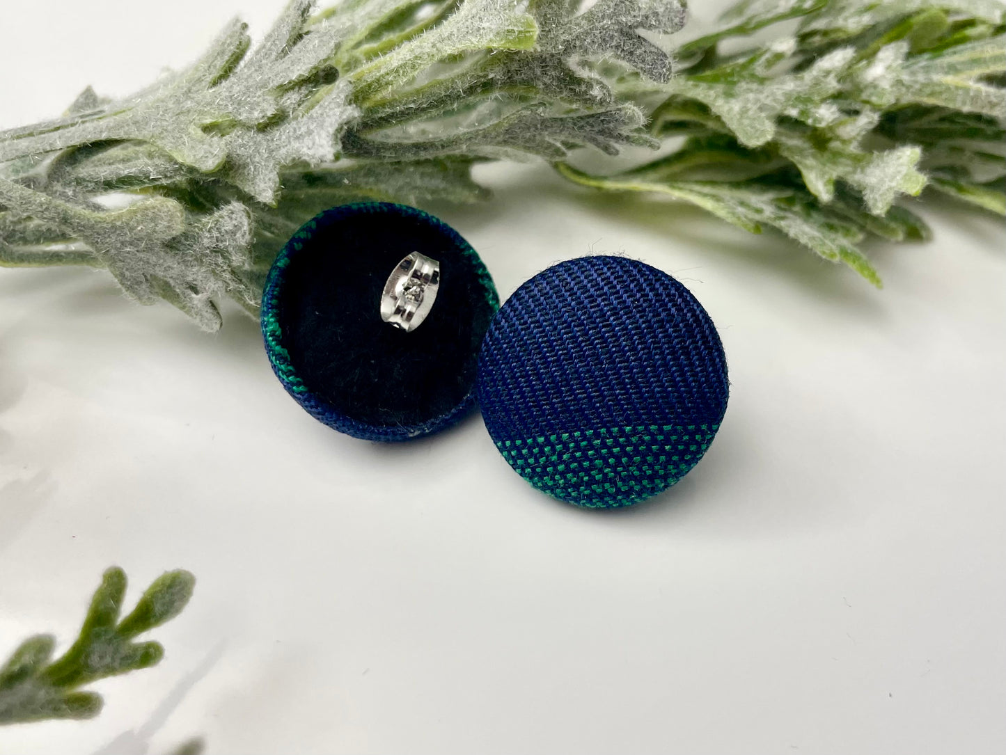 Button Earrings - Navy & Green