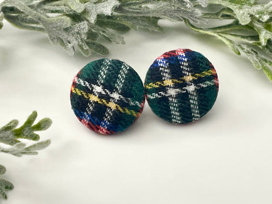 Button Earrings - Seasonal Plaid